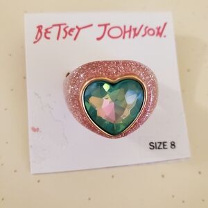 Betsey Johnson Pink Glitter Ring with Iridescent Heart